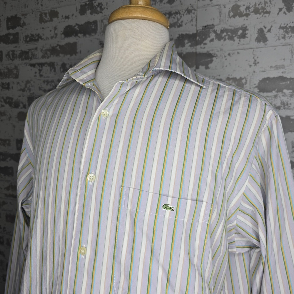 LaCoste 44 Shirt Mens XL Multicolor Striped Long Sleeve Button Up 100% Cotton